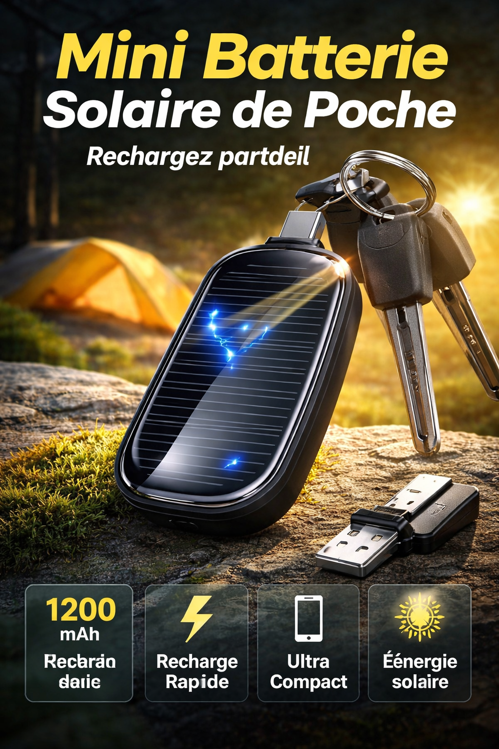 Mini Batterie Externe Solaire 1200 mAh – Compacte et Toujours Prête
