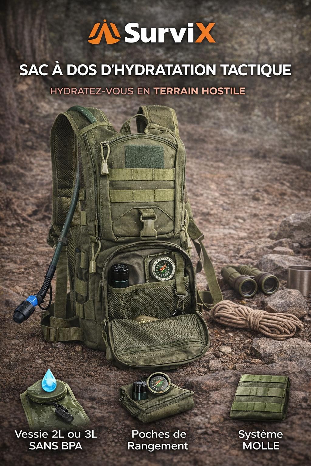 Sac à dos d’hydratation tactique SurviX