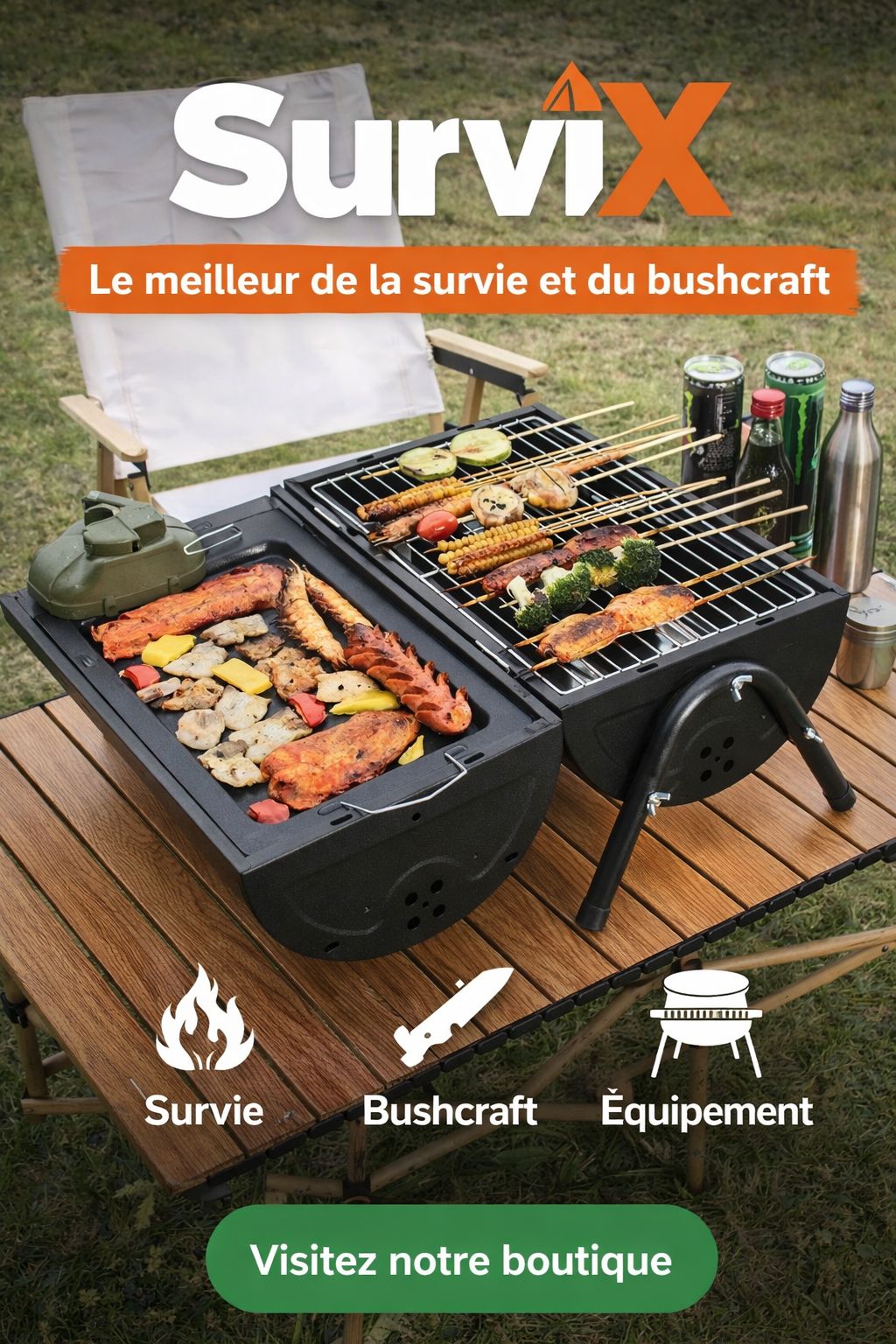 Barbecue portable multifonction SurviX- Compact, robuste et polyvalent