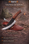 Couteau de Survie Outdoor SurviX– Lame en Acier Inox Haute Performance & Manche en Bois Noble