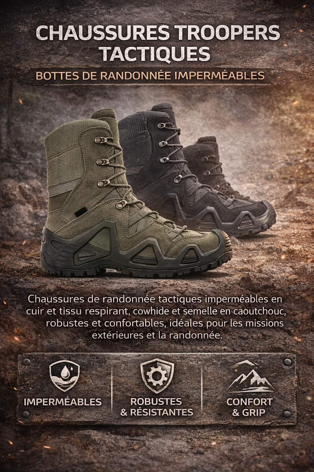 Chaussures Personnalisées Oxford Sport de Plein Air Imperméables Désert Randonnée Bottes Tactiques Noires pour Hommes