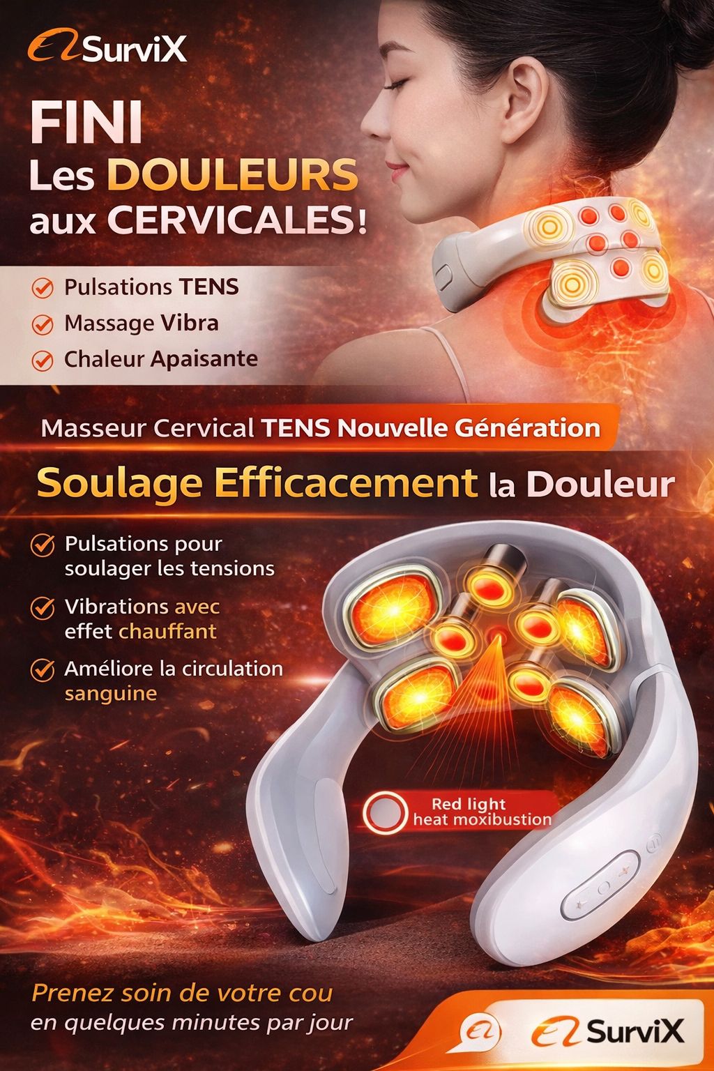 Masseur Cervical TENS SurviX – Nouvelle Génération