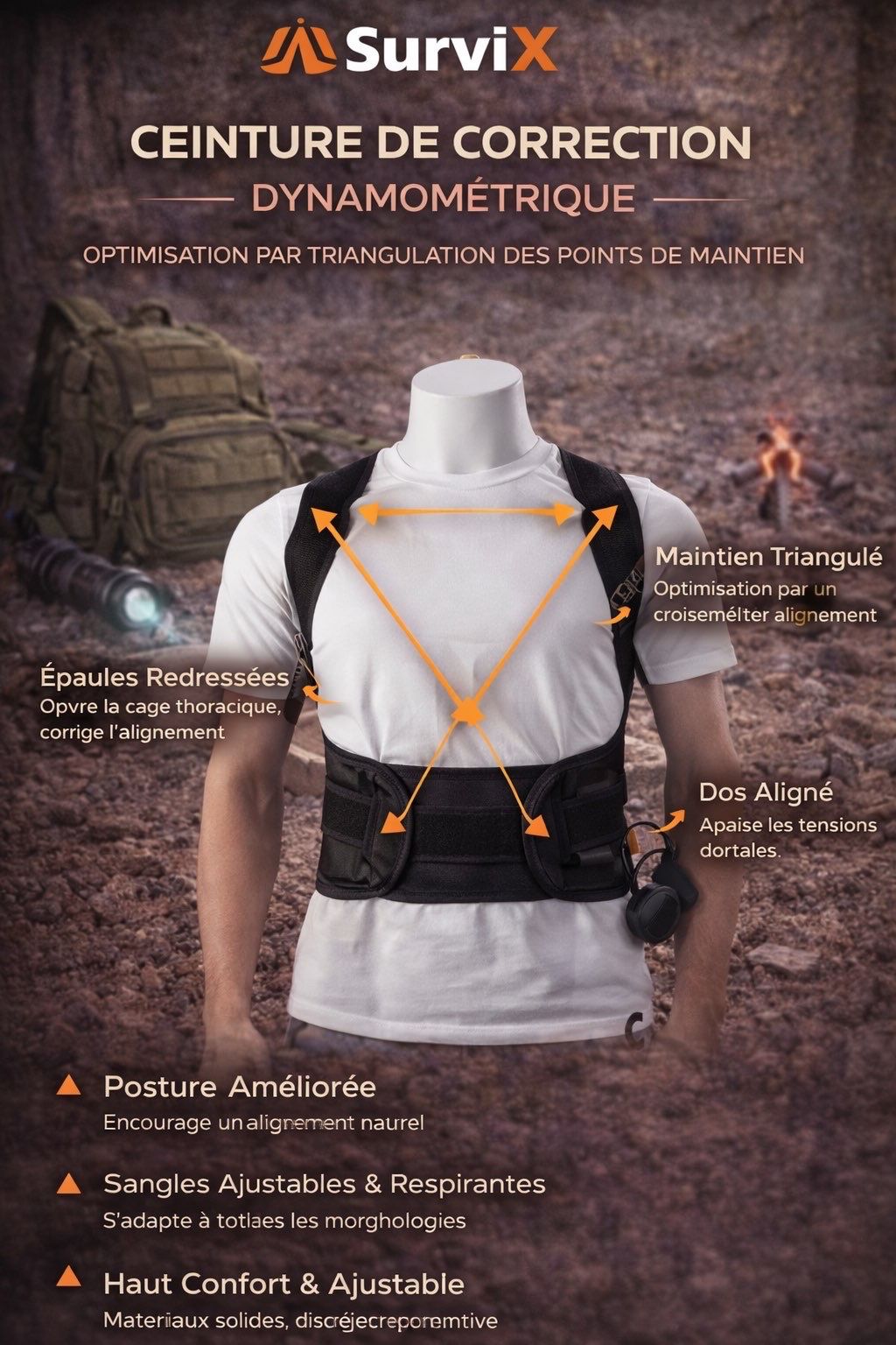 Redresse-Dos Ergonomique SurviX – Correcteur de Posture Ajustable