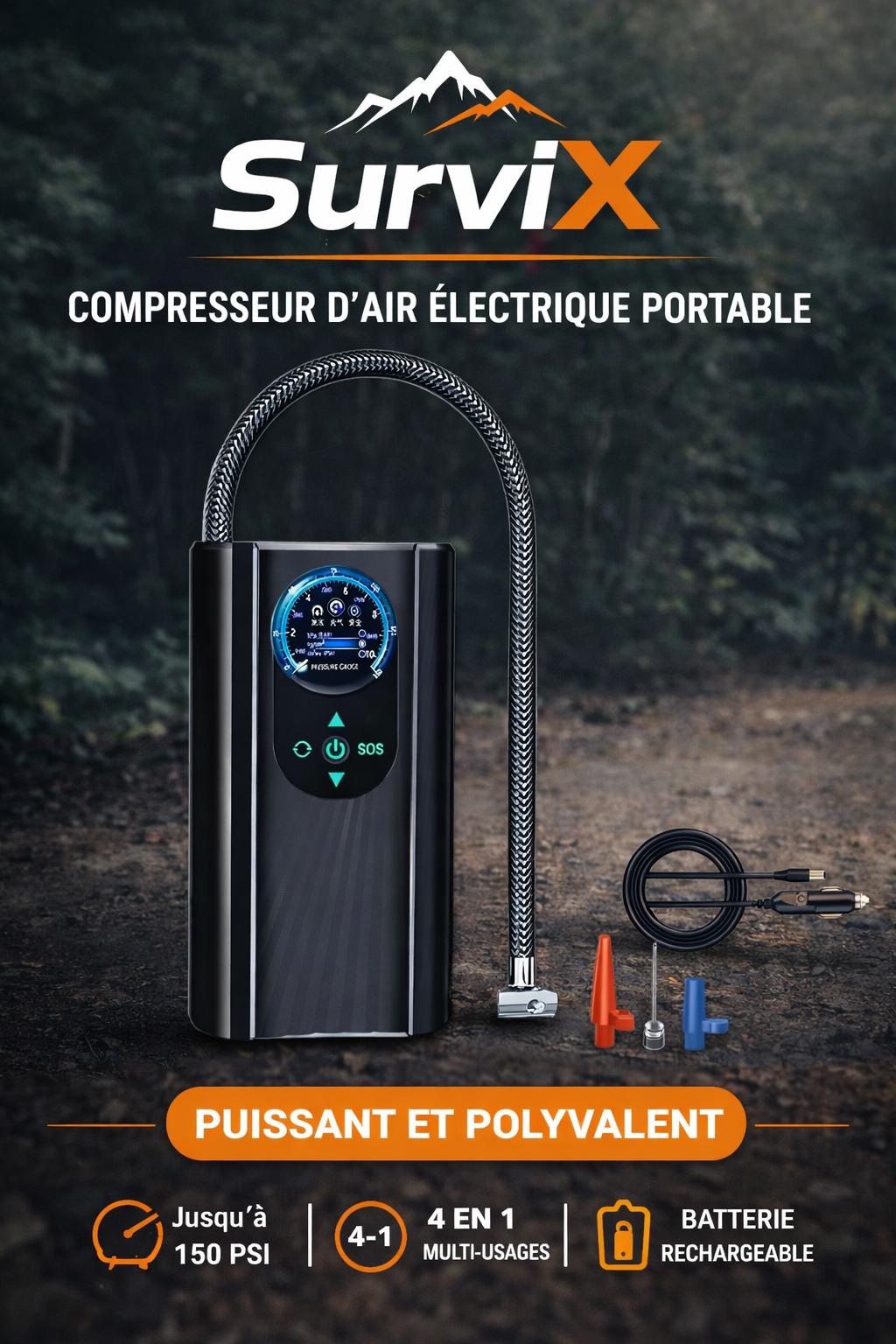 Compresseur d’Air Électrique SurviX™ PowerMax – Portable, Puissant et Rechargeable