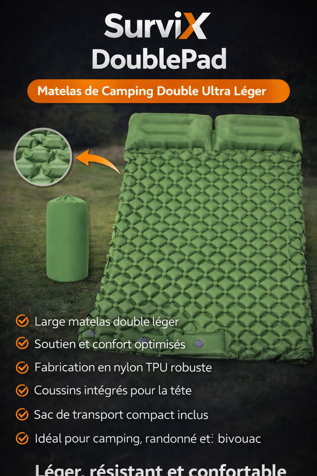 SurviX™ AirNest Double – Matelas Gonflable Outdoor Ultra Confort