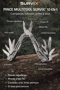 Pince Multitool SurviX™ 12-en-1 – Outil de Survie Compact en Acier Inoxydable