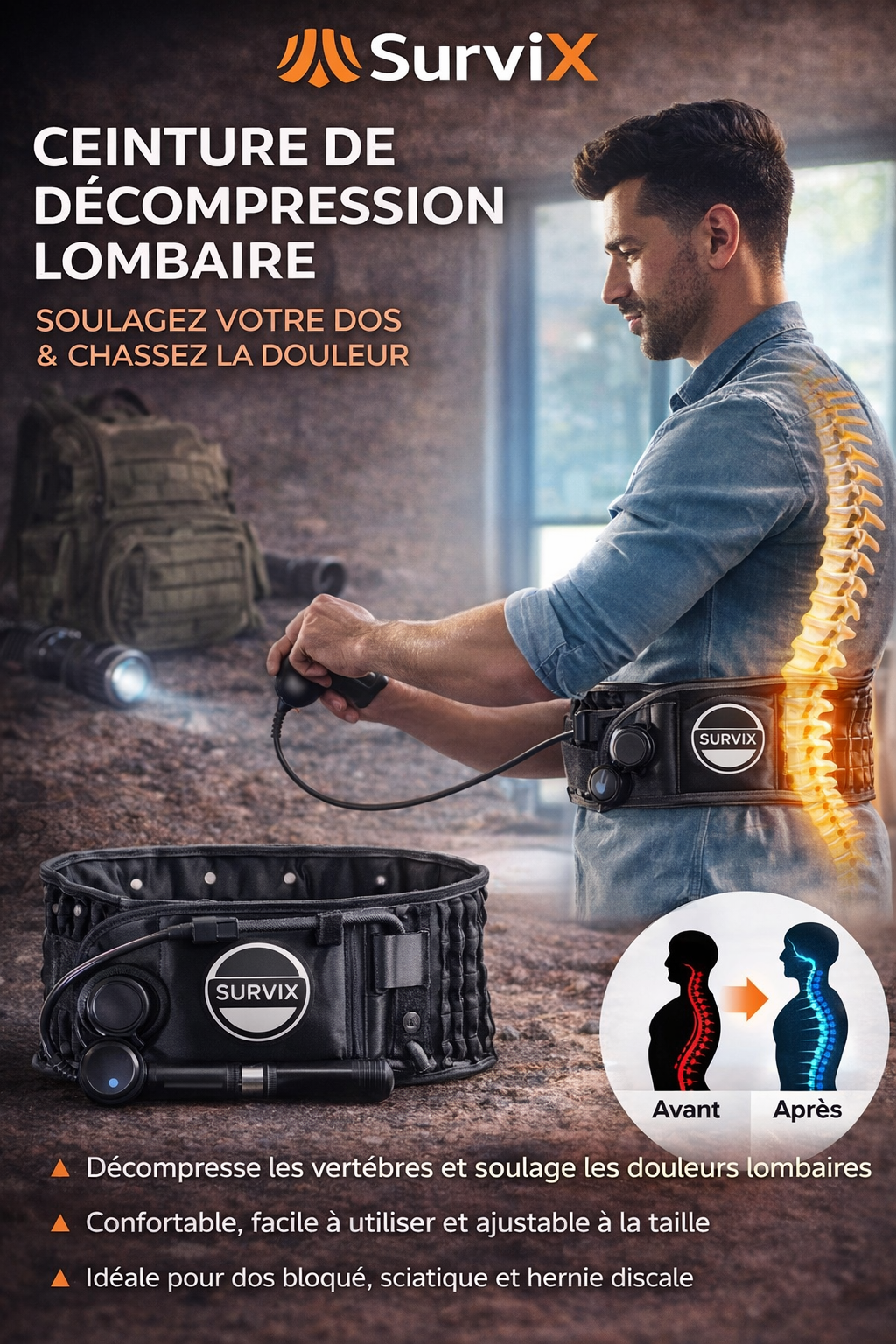 Ceinture de Décompression Lombaire SurviX – Soulagement et Soutien du Dos