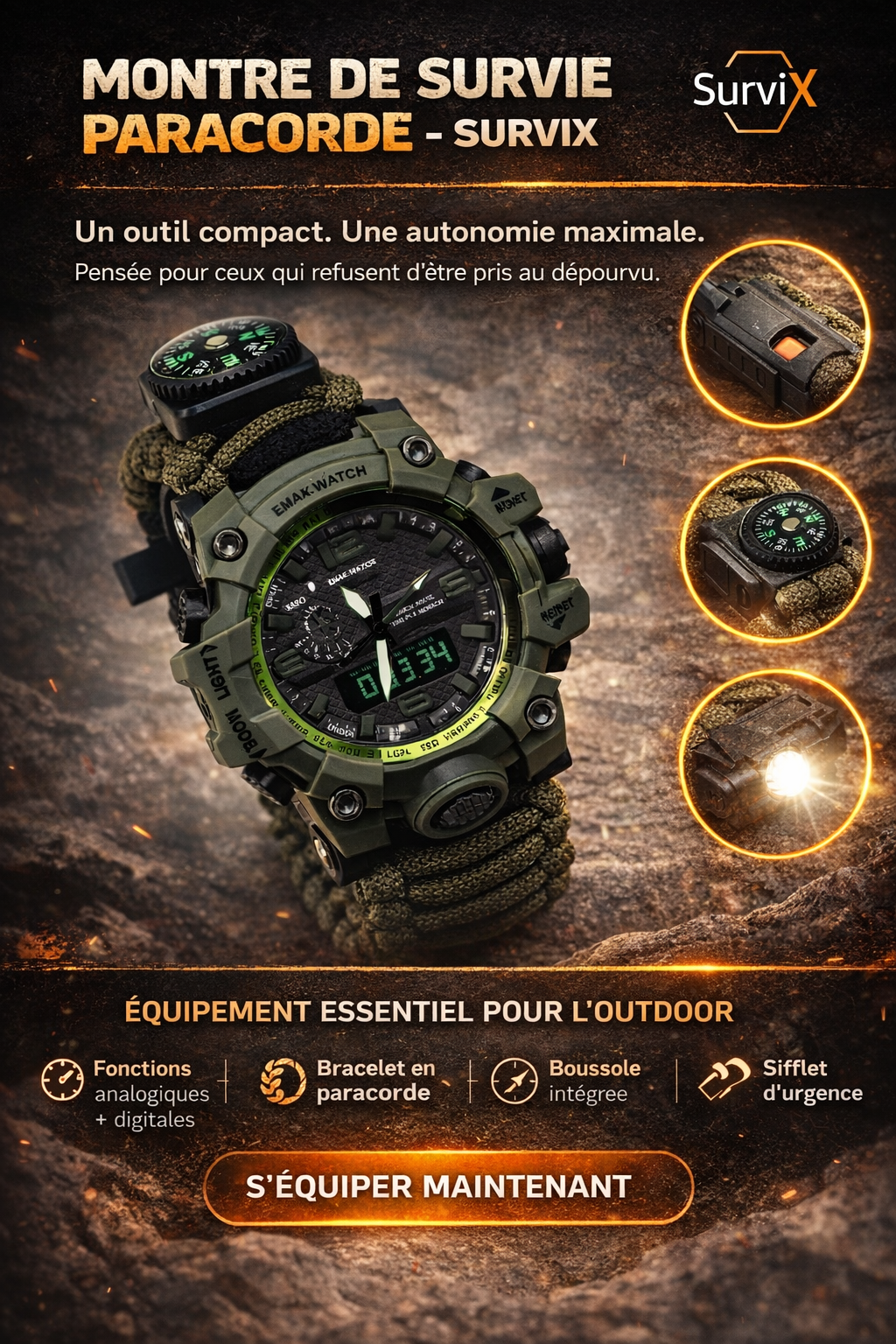 MONTRE DE SURVIX PARACORDE – AUTONOMIE TOTALE