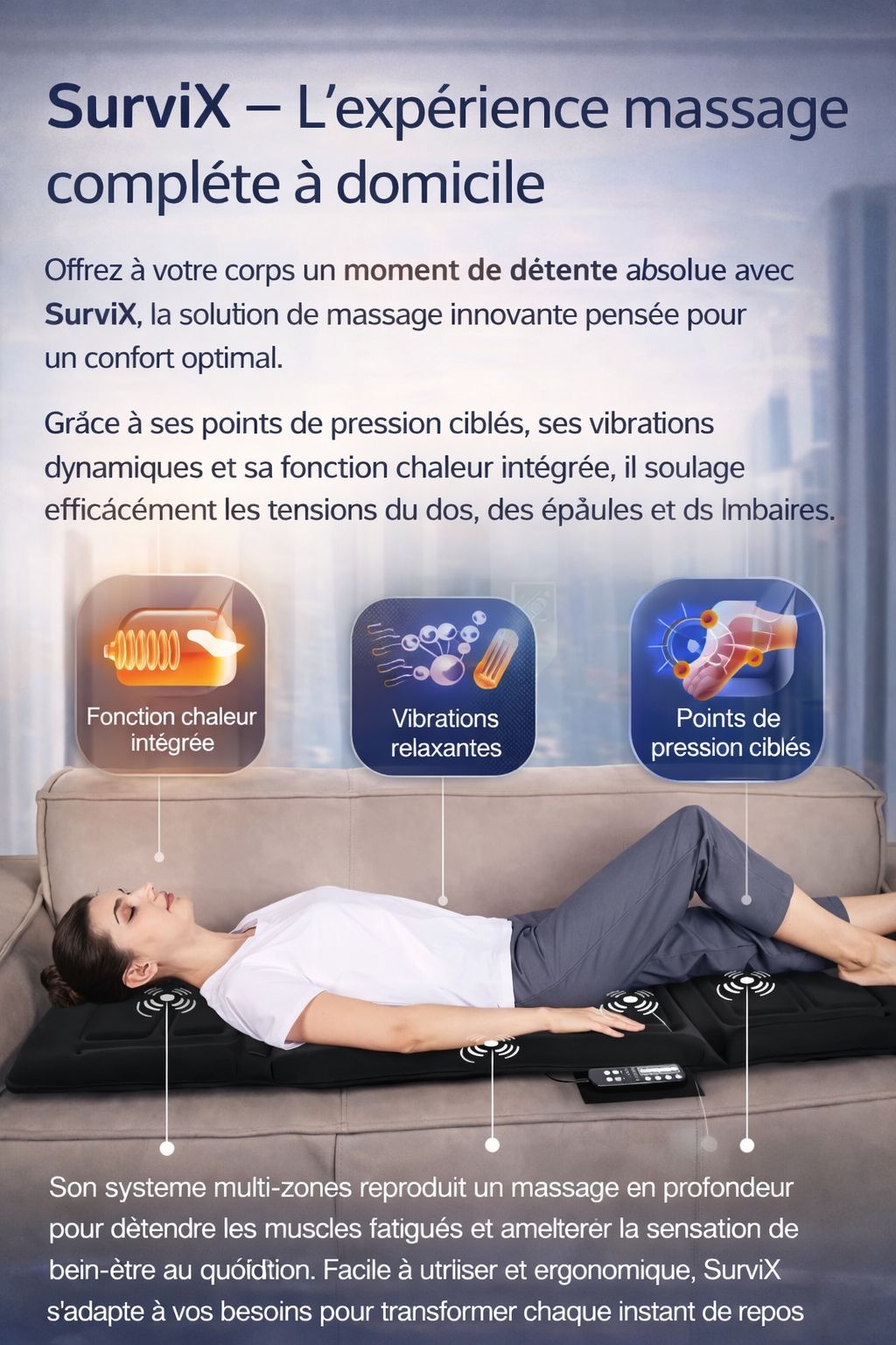 Matelas de massage intelligent SurviX – Détente profonde, récupération & bien-être total